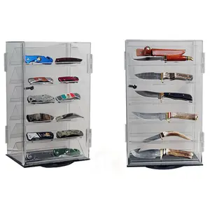 360 rotierenden 6 Schichten Einzelhandel Shop Klar Zähler Acryl Display Turm Acryl Folding Messer Vitrine Mit Basis