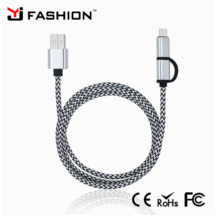 Nylon Tressé Micro USB Câble 2 en 1 pour iPhone 7 7 Plus 5 5S Rapide Chargeur Données Câble pour Xiaomi 4C Samsung Galaxy