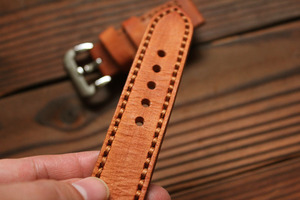 Cinturino <span class=keywords><strong>in</strong></span> <span class=keywords><strong>pelle</strong></span> naturale marrone <span class=keywords><strong>Vintage</strong></span> fatto a mano di buona qualità di vendita caldo <span class=keywords><strong>per</strong></span> orologio Champagne 24mm - Product Image 3