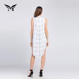 Abito da camicia alla moda da donna con bottoni senza maniche morbido Plaid per le vacanze - Product Image 5