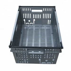 QS Fruit Vegetable Mesh Crates for Sale Apple Crate Bale Arm Handle Nest Fruit Basket Crate for Pizza Dough Plastic Stack Vented