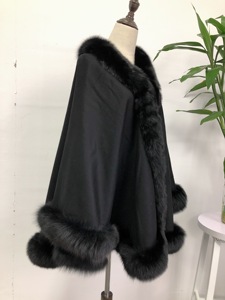 Vrouwen Winter Natuurlijke Echt Bont Cashmere Poncho Bruiloft Echt Vos Bont Cape - Product Image 3