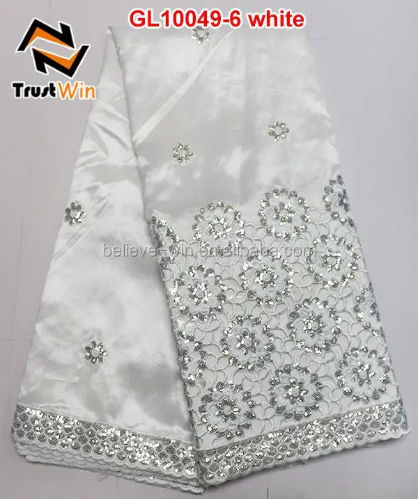 उच्च गुणवत्ता अफ्रीकी फीता कपड़े शादी के लिए 2015 भारतीय कच्चे रेशम जार्ज GL10049 सफेद