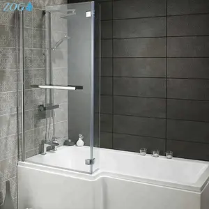 Pantalla plegable en forma de L para baño, cristal personalizado para ducha