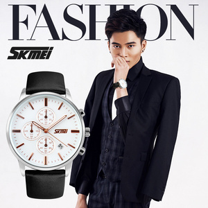 Nouvelle conception SKMEI 9103 <span class=keywords><strong>Montre</strong></span> à quartz en acier inoxydable de luxe avec bracelet en cuir véritable pour hommes - Product Image 5
