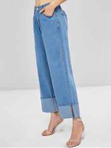 Wide Leg Roll <strong>up</strong> Design Denim <strong>Womens</strong> High Waisted Palazzo <strong>Jeans</strong> - Product Image 4