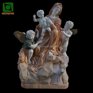 Statua <span class=keywords><strong>di</strong></span> figura d'angelo in marmo naturale maria vergine e bambino piccolo intagliato a mano - Product Image 1