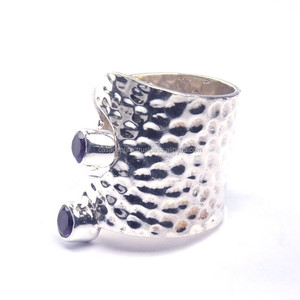 Round Shape <b>Amethyst</b> Gemstone 925 Sterling Silver Handmade Designer <b>Ring</b> Jewelry Wholesale Manufacturer - Product Image 2