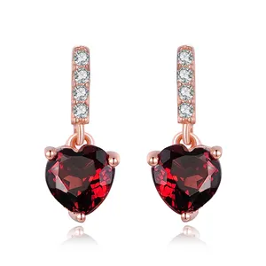 Trendy 0.6ct Heart Natural Gemstone 925 Sterling Silver 4mm Red Granet Simple Stud Earrings S925 For Women EI030