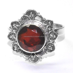 925 Sterling Silver Vintage Bezel Setting <b>Ring</b> Cut <b>Garnet</b> Gemstone Fashionable Wedding Gift for Parties - Product Image 1