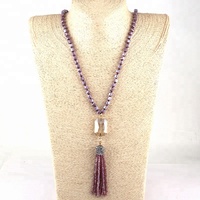 Collar de Moda Bohemia para Mujer, Collar Largo con Cuentas Cuadradas de Vidrio Anudadas, Collar con Borlas de Cristal