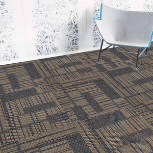 Azulejo de alfombra de nailon 100% moderno para uso comercial, patrón de rayas cuadradas de pila de bucle con mechones para oficina, habitaciones de Hotel, alfombra de suelo de Material de PVC - Product Image 2