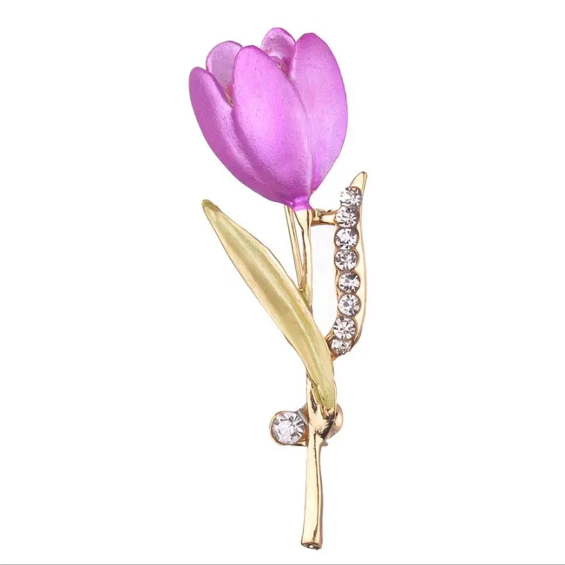 Custom design multiple colors tulip shape alloy wedding brooch