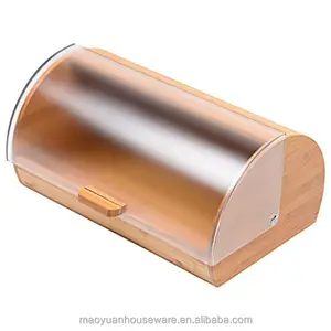 Contenitore per il Pane in Bambù con Coperchio in <span class=keywords><strong>Vetro</strong></span> Trasparente, Scatole per il Pane in Legno di Bambù Salutare - Product Image 1