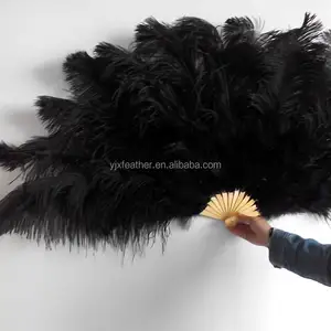 Wholesale color black wedding belly dance feather fan foldable hand fan