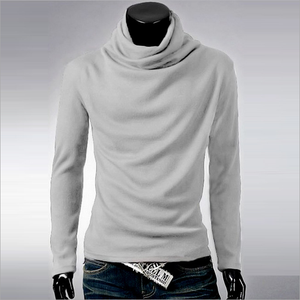 Pull pour homme en maille à col montant, couleur unie, coupe ajustée, pour l'automne - Product Image 4