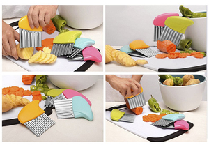 <strong>Crinkle</strong> <strong>Cutter</strong> Wavy Cutting Tool - French Fry Slicer Salad Chopping Knife and Vegetable Steel Blade with Safety Plastic Handle - Product Image 6