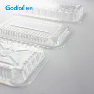 Contenedor Rectangular de papel de aluminio desechable para llevar alimentos, con tapa de plástico, fundas de cartón