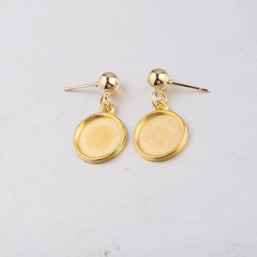 DIY Jewelry Findings Gold Color 12ミリメートルSetting Wholesales Alloy Cabochon Tray Earrings Base