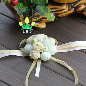 Pulseira de rosa de esticar, pulseira de pulso, corpete, mão, flor artificial para casamento, festa de baile