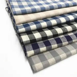 Hot Sale Linen Cotton Fabric Plaid Shirt Clothing Home Textile Fabric