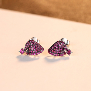 CZCITY-<span class=keywords><strong>pendientes</strong></span> coreanos de rubí para niña, de Plata de Ley 925, aretes pequeños pavimentados de Rubí - Product Image 4