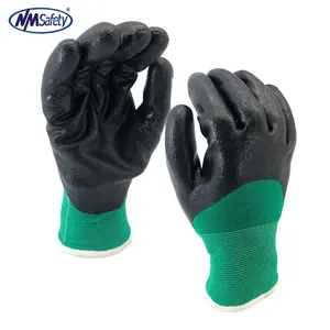 NMSAFETY 13 gauge nylon liner smooth nitrile coat half 3/4 dipped safety protective hand gloves(gants,luvas,guantes)black