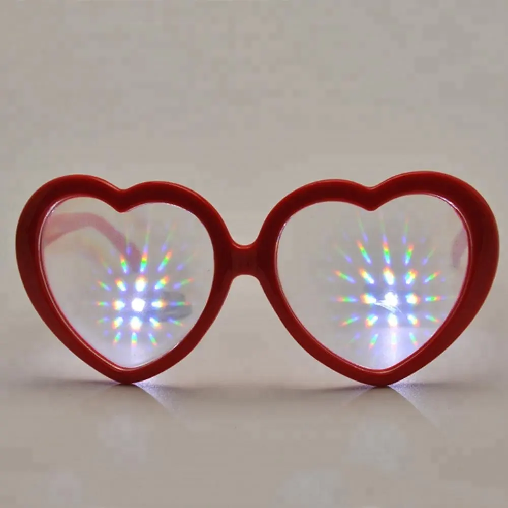 Gafas de difracción de plástico con forma de corazón, con difracción de prisma, venta al por mayor, Año Nuevo