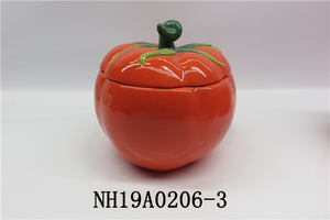 Pot à biscuits vintage en céramique rouge <span class=keywords><strong>tomate</strong></span> J114 10x9 pouces brillant, style Ferme à Table - Product Image 3