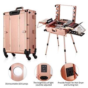 Professionale di Trucco Casi con Ruote Makeup Artist Rotolamento Free Standing Workstation LED Specchio Specchio Per Il Trucco Bagaglio Trolley Caso - Product Image 6