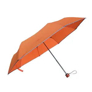 High quality lightweight one hand operation promotional orange folding umbrella with reflective edge