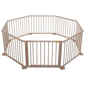 Baby Playpen Wood Frame 8 Panels Playard Safety Play Fence