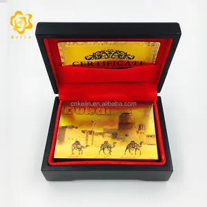 Dubai burj al arab image 24k gold playing cards with wooden box and certificate