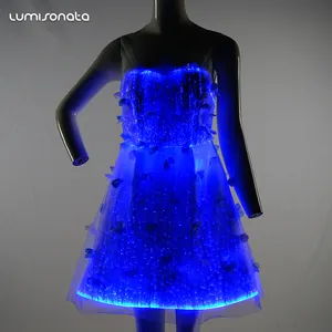 Della ragazza di modo luce up prom dress ha condotto la luce abito da sera in fibra ottica club dress