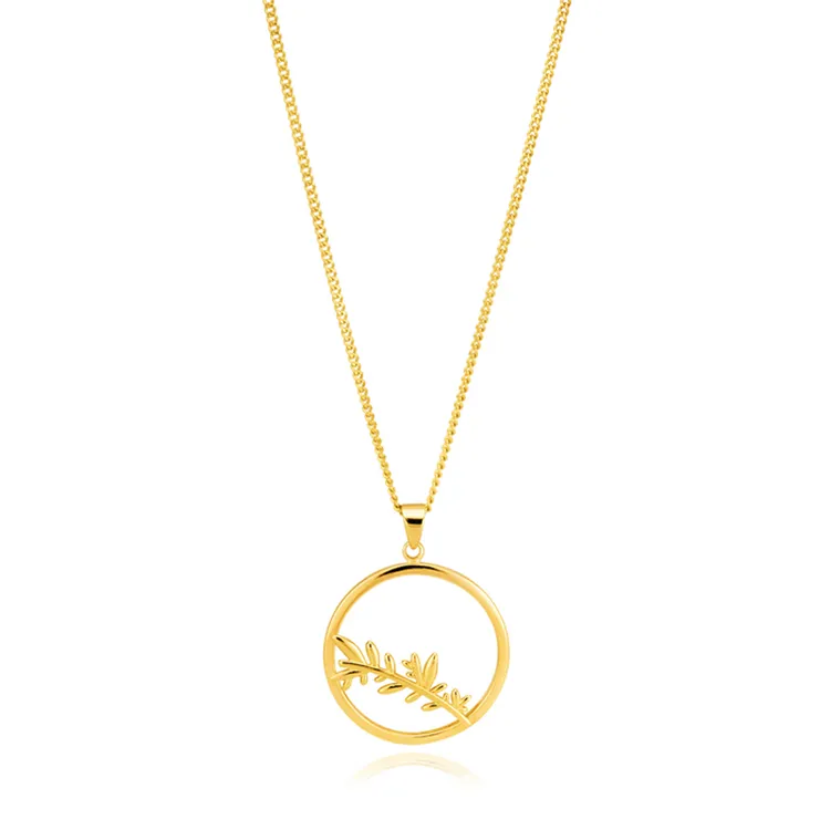 18k Gold Plated Stainless Steel Olive Leaf Circle Necklace Jewelry for Women