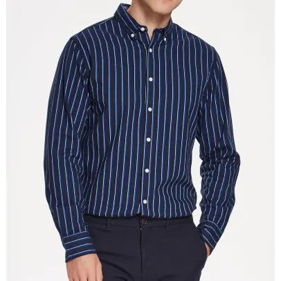 Custom high quality long sleeve navy blue stripe men's dress shirts for men