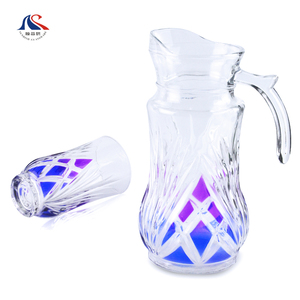 Vendita calda estiva colorata 7 pezzi <span class=keywords><strong>bicchieri</strong></span> Set da bere brocca per succo di tè con manico laterale <span class=keywords><strong>e</strong></span> Set di brocca con beccuccio con 6 tazze HF75462 - Product Image 6