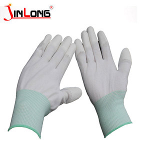 Guantes de pu transpirables de hilo de algodón de nailon blanco para trabajo fino de 13 pines - Product Image 2