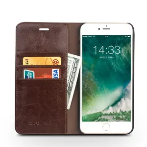 2018 QIALINO Original Design Quality Real genuine leather flip case cover Wallet Slots For iPhone 7 leather case