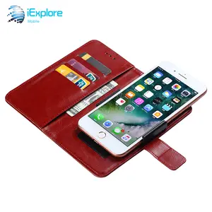 Iexplore Up Down Push Pull Flip Penutup Kuda Gila PU Kulit Slot Universal Card Dompet Ponsel Case untuk Smartphone iPhone samsung