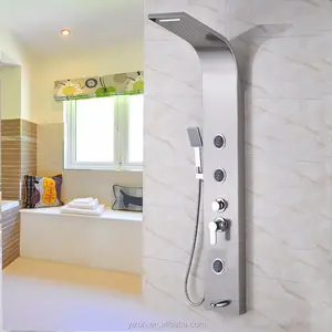 Stainless Steel Shower Column Panel Waterfall/Rainfall Bathroom Shower Set Three Massage Jets Tub Spout with Hand Shower Mixer