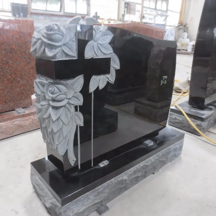 Cross Headstone Designs จีน Quarry หินแกรนิต Tombstones Western สไตล์โมเดิร์น Headstone