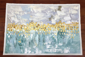 Pintura al Óleo Abstracta Pintada a Mano por un Artista sobre Lienzo, <span class=keywords><strong>Colores</strong></span> Azul Claro, Pintura al Óleo Abstracta Dorada Moderna para Decoración Artística - Product Image 5