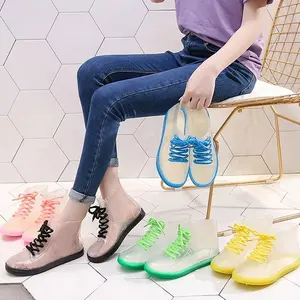 Fashion custom new style transparent PVC rain boots waterproof jelly shoes outdoor girls riding warm skidproof galoshes