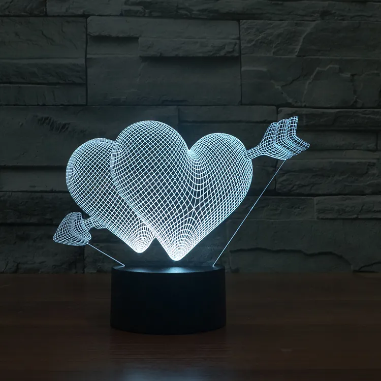 Sensor Sentuh 7 Lampu Malam Led Akrilik 3D Berubah Warna Lampu Malam Ilusi Hadiah Hari Valentine