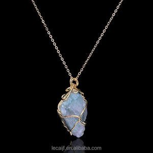 Collier en pierre naturelle, collier avec pendentif enroulé <span class=keywords><strong>de</strong></span> fil, bijoux <span class=keywords><strong>de</strong></span> mode, accessoires d'importation - Product Image 4