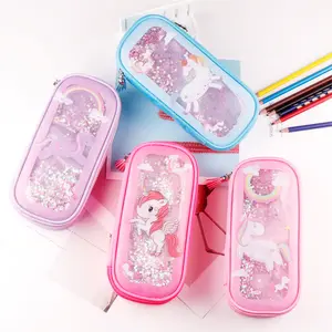 TOPSTHINK NEW Cute girl pencil pouch student stationery quicksand unicorn pouch 1 zipper pencil bag