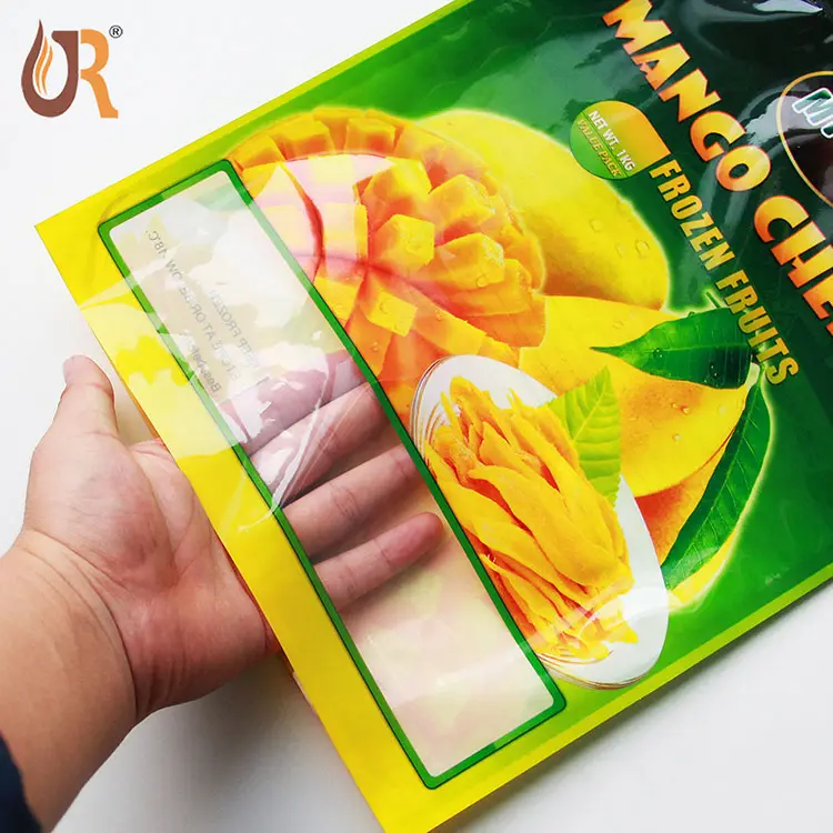 Commercio all'ingrosso piatto del sacchetto congelato custom richiudibile frutta cibo zip sacchetti di plastica di imballaggio laminato per surgelati sacchetti di mango