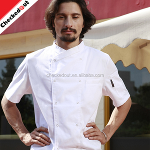 Alta calidad <span class=keywords><strong>de</strong></span> manga corta unisex cruzado estilo <span class=keywords><strong>restaurante</strong></span> <span class=keywords><strong>Hotel</strong></span> capa cocina blanco Workwear chaqueta - Product Image 3