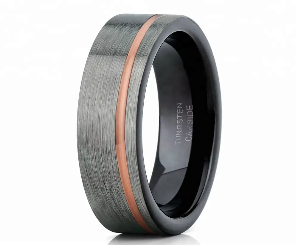 Anillo de boda de tungsteno de dos tonos para hombre, joyería de moda, color negro